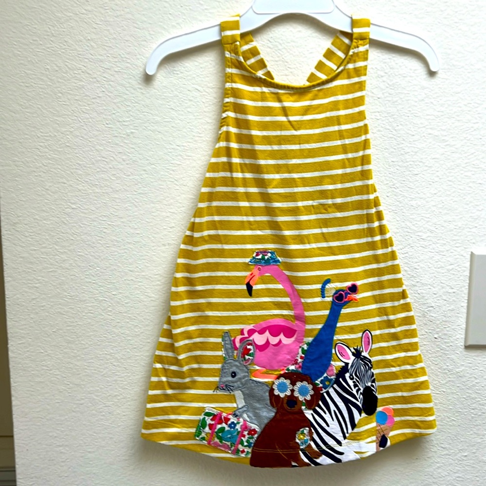 Mini Boden yellow striped animal dress